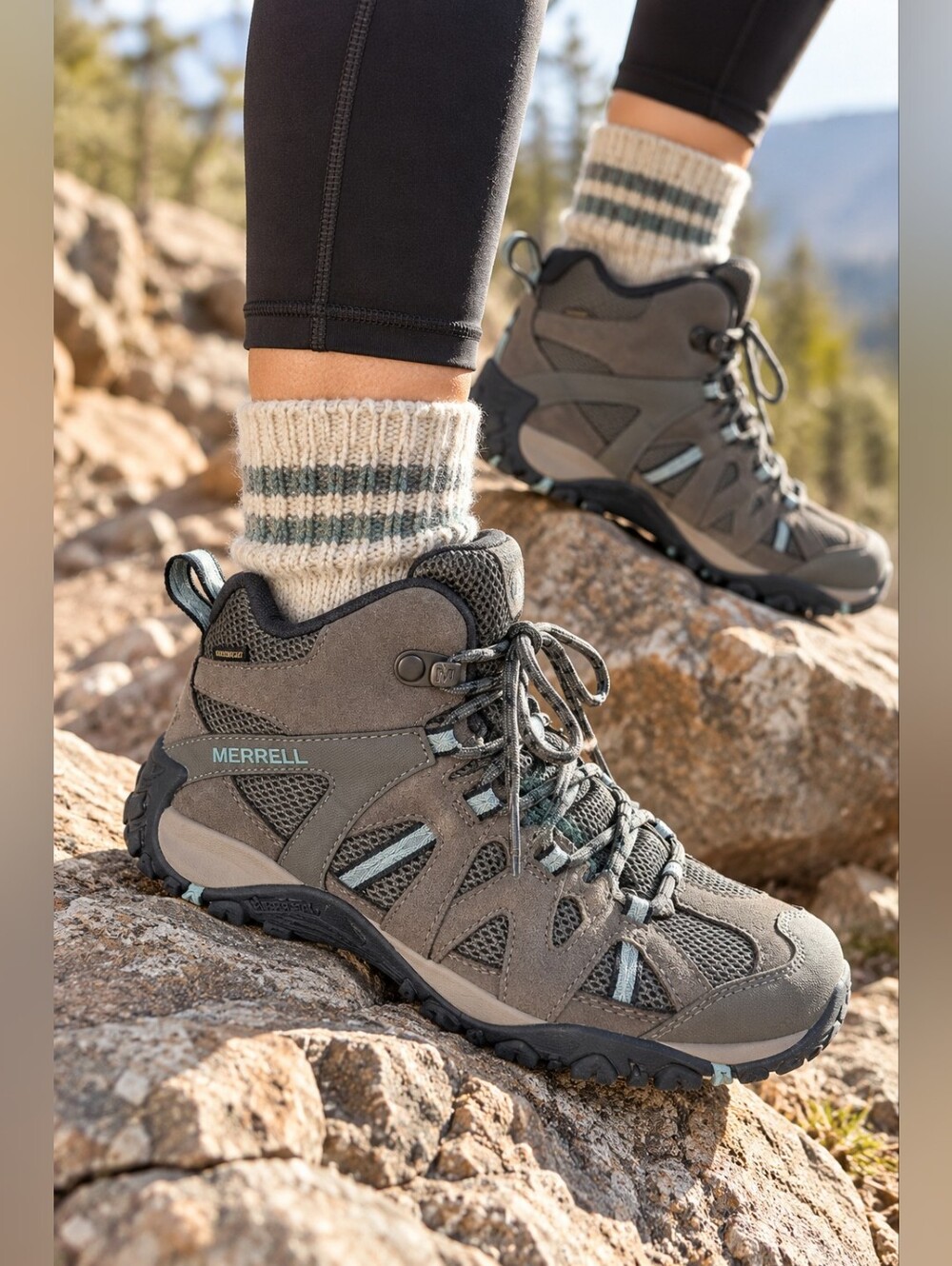 Merrell Deverta 2 Mid Waterproof Hiking Boots Gray Blue Women’s 5.5
